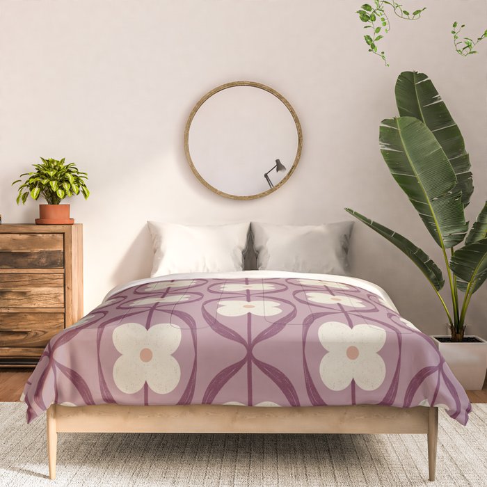 Violet Retro Flowers Vintage Daisy Floral Geometric Comforter Gallery Image 3