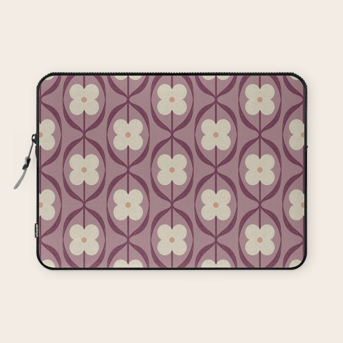 Violet Retro Flowers Vintage Daisy Floral Geometric Laptop Sleeve Gallery Image 1