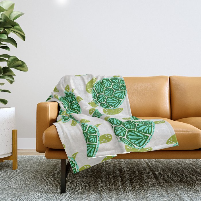 Sea Turtle - Green Palette Throw Blanket Gallery Image 1