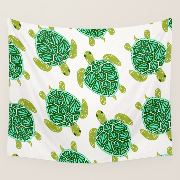 Sea Turtle - Green Palette Wall Tapestry Gallery Image 4
