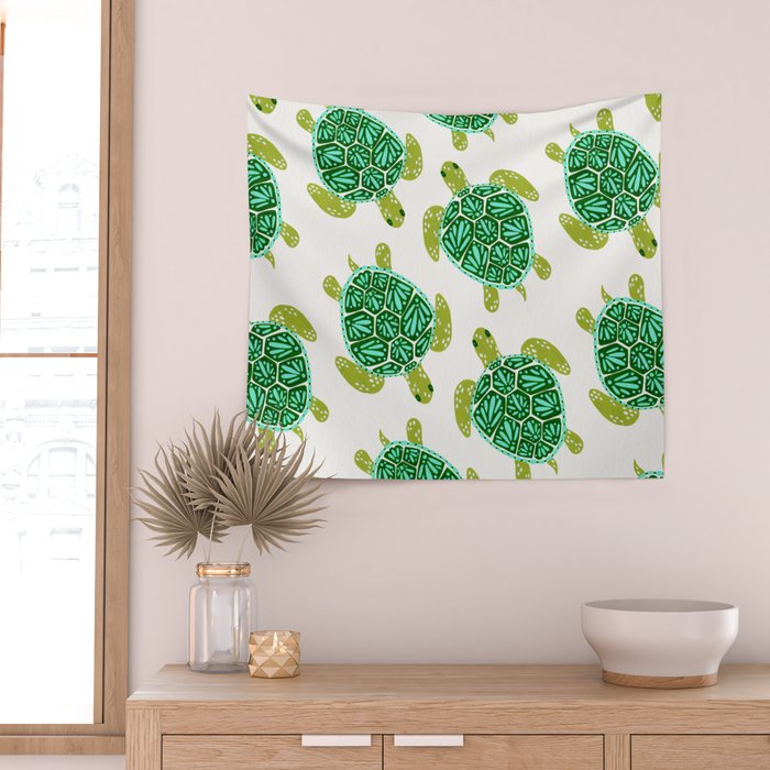 Sea Turtle - Green Palette Wall Tapestry Gallery Image 2