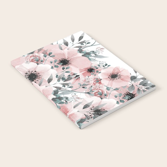 Flower Watercolor, Blush Pink and Gray, Floral Prints Notebook Gallery Image 1