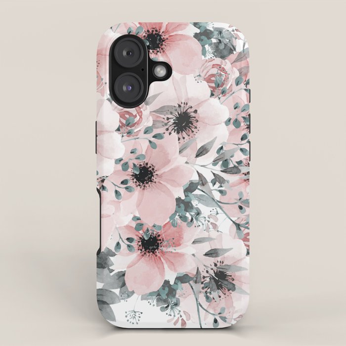 Flower Watercolor, Blush Pink and Gray, Floral Prints iPhone Case Gallery Image 1