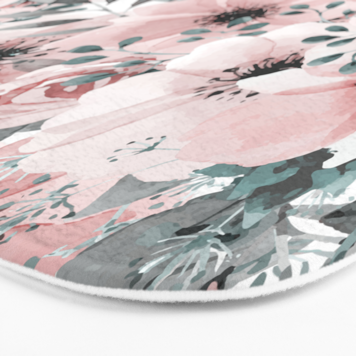 Flower Watercolor, Blush Pink and Gray, Floral Prints Bath Mat Gallery Image 3