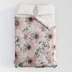Flower Watercolor, Blush Pink and Gray, Floral Prints Duvet Cover Gallery Image 6
