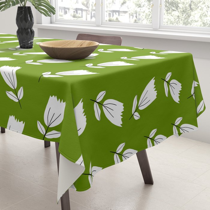 Dancing White Floral Pattern - Green Background Tablecloth Gallery Image 3