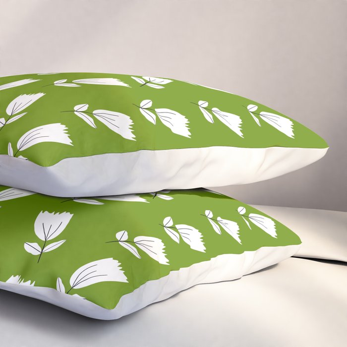 Dancing White Floral Pattern - Green Background Pillow Sham Gallery Image 3