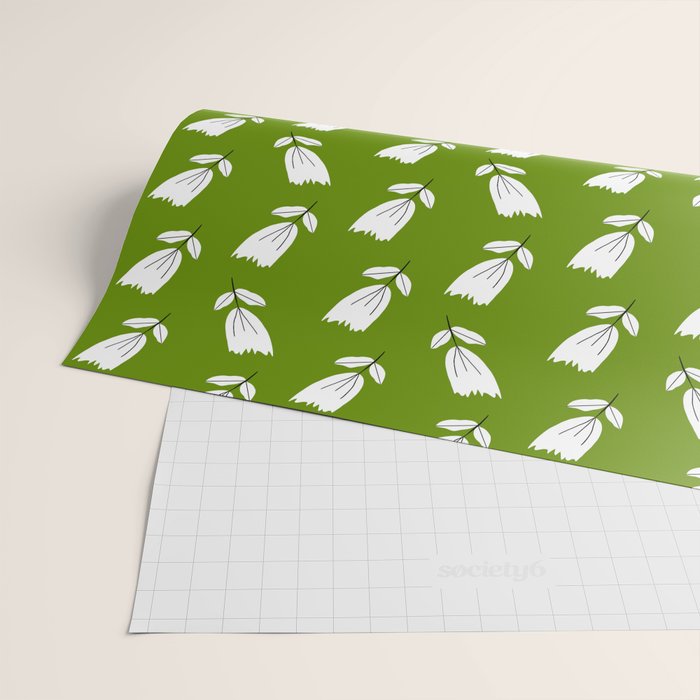 Dancing White Floral Pattern - Green Background Wrapping Paper Gallery Image 2