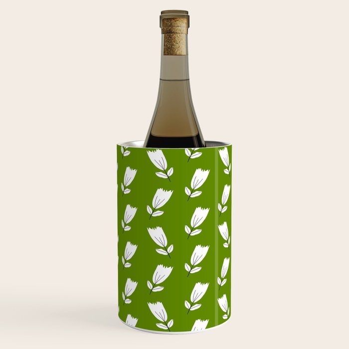 Dancing White Floral Pattern - Green Background Wine Chiller Gallery Image 3
