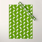 Dancing White Floral Pattern - Green Background Wrapping Paper Gallery Image 1