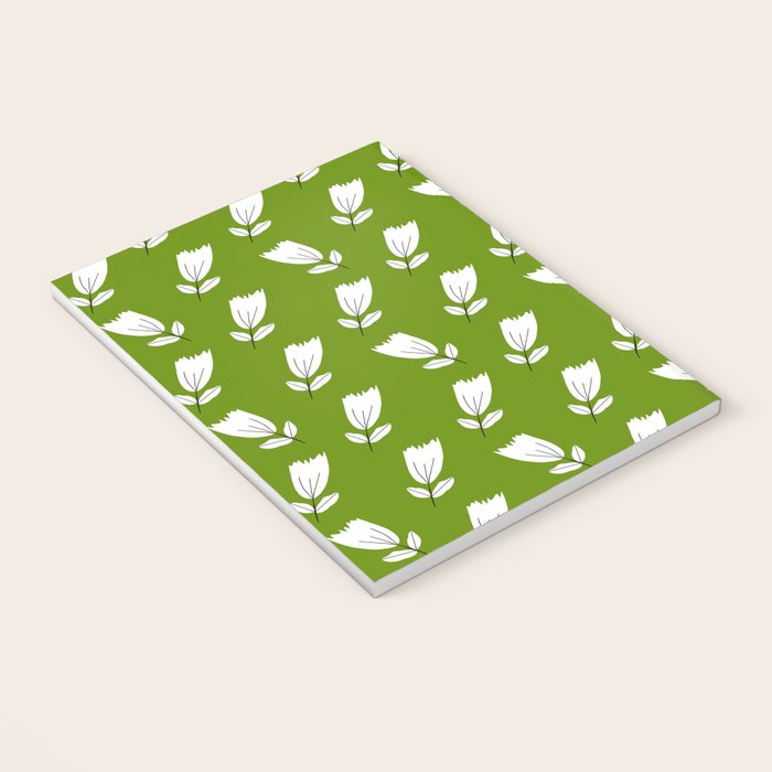Dancing White Floral Pattern - Green Background Notebook Gallery Image 3