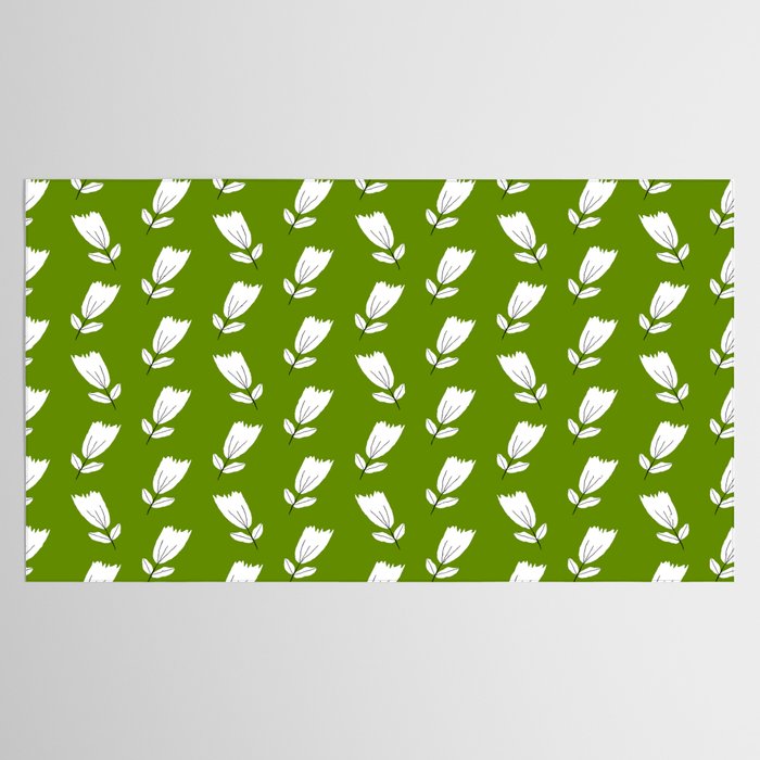Dancing White Floral Pattern - Green Background Tablecloth Gallery Image 2