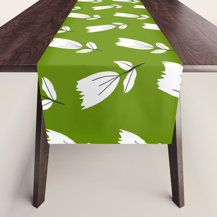 Dancing White Floral Pattern - Green Background Table Runner Gallery Image 1