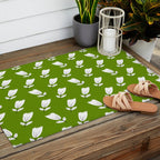Dancing White Floral Pattern - Green Background Outdoor Rug Gallery Image 2