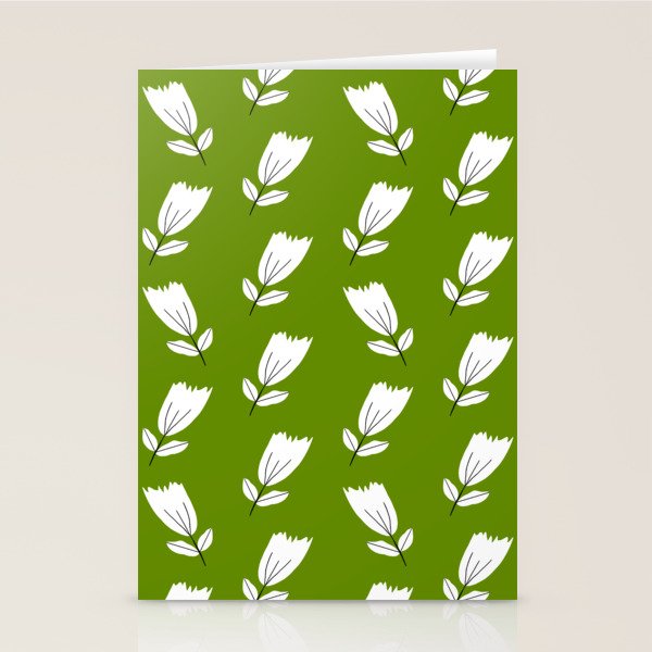 Dancing White Floral Pattern - Green Background Stationery Card Gallery Image 2