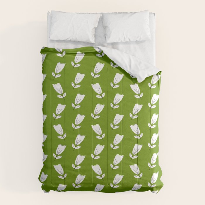 Dancing White Floral Pattern - Green Background Comforter Gallery Image 1