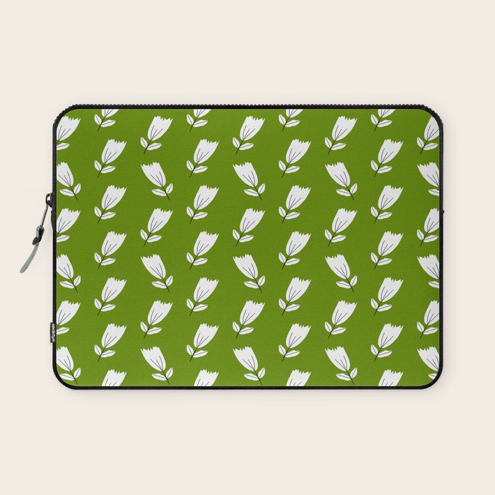 Dancing White Floral Pattern - Green Background Laptop Sleeve Gallery Image 1