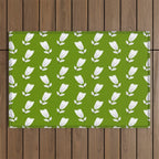 Dancing White Floral Pattern - Green Background Outdoor Rug Gallery Image 1