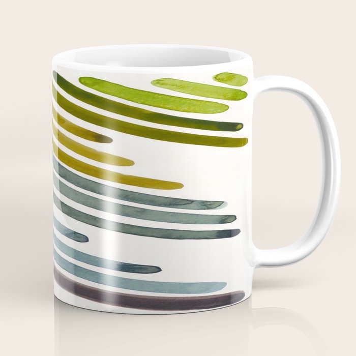 Olive Green Navy Blue Watercolor Colorful Stripes Mid Century Modern Art Primitive Abstract Art Coffee Mug Gallery Image 1