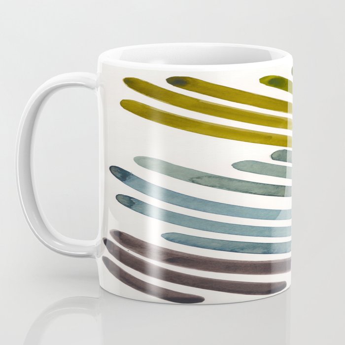 Olive Green Navy Blue Watercolor Colorful Stripes Mid Century Modern Art Primitive Abstract Art Coffee Mug Gallery Image 3