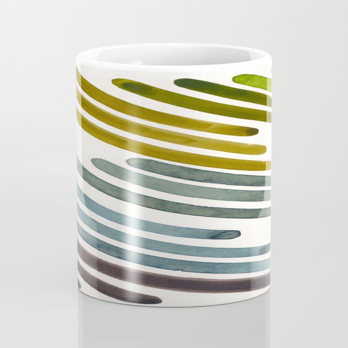 Olive Green Navy Blue Watercolor Colorful Stripes Mid Century Modern Art Primitive Abstract Art Coffee Mug Gallery Image 4