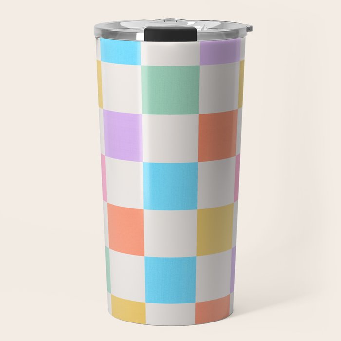 Pastel Checkered Pattern Travel Mug Gallery Image 1