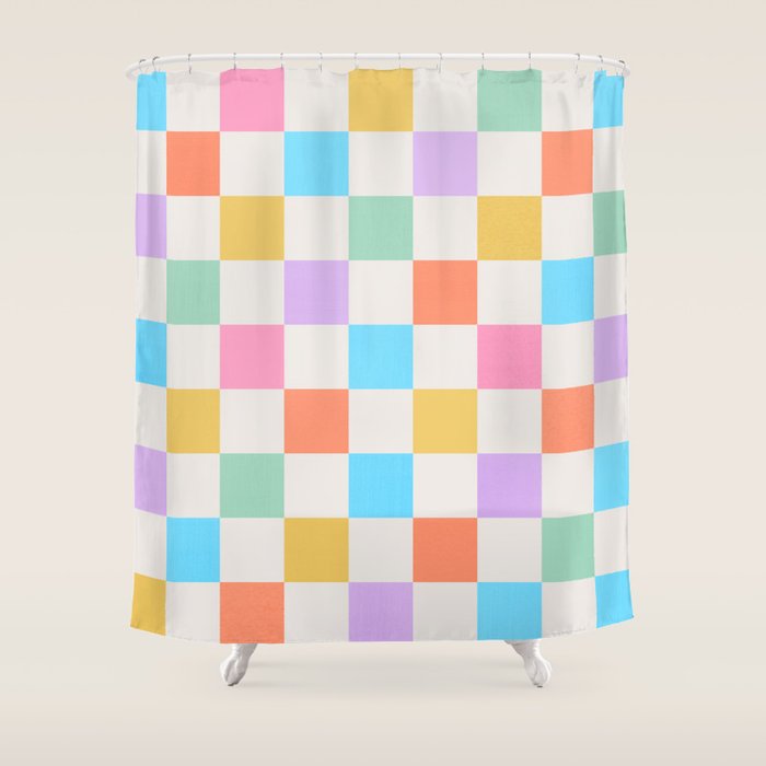 Pastel Checkered Pattern Shower Curtain Gallery Image 1