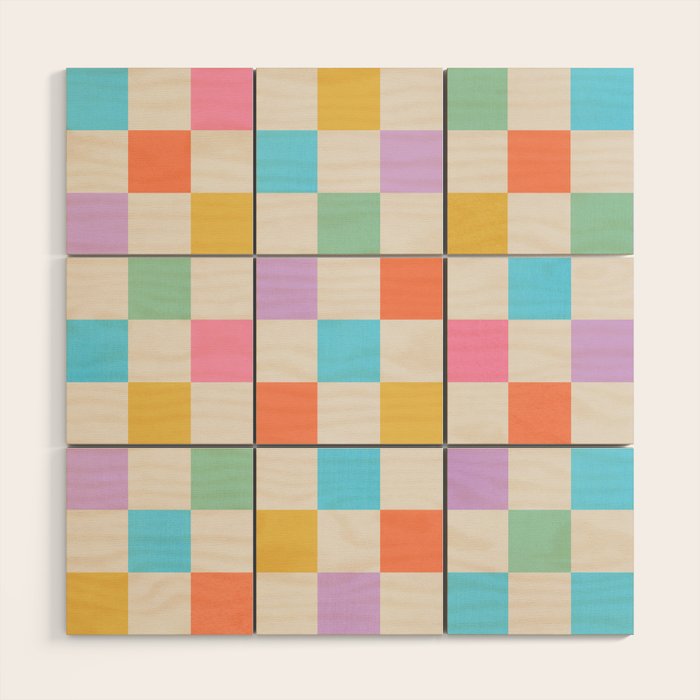 Pastel Checkered Pattern Wood Wall Art Gallery Image 1