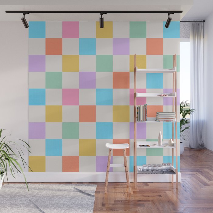 Pastel Checkered Pattern Wall Mural Gallery Image 1