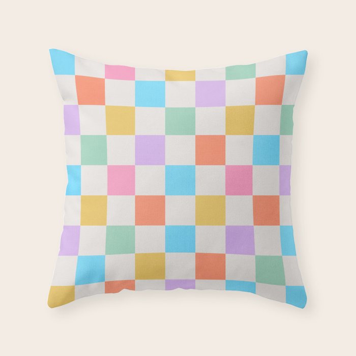 Pastel Checkered Pattern Throw Pillow Gallery Image 1