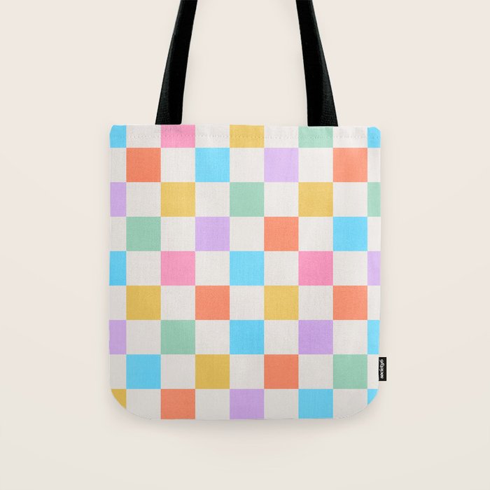 Pastel Checkered Pattern Tote Bag Gallery Image 1
