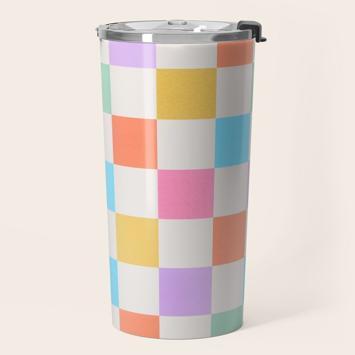 Pastel Checkered Pattern Travel Mug Gallery Image 2