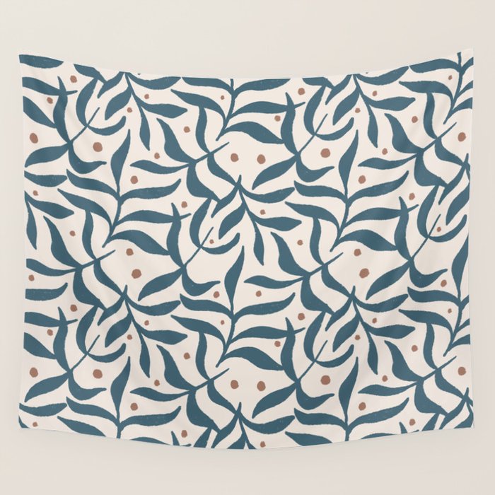 Branches and Berries - Teal and Mocha Wall Tapestry Gallery Image 1