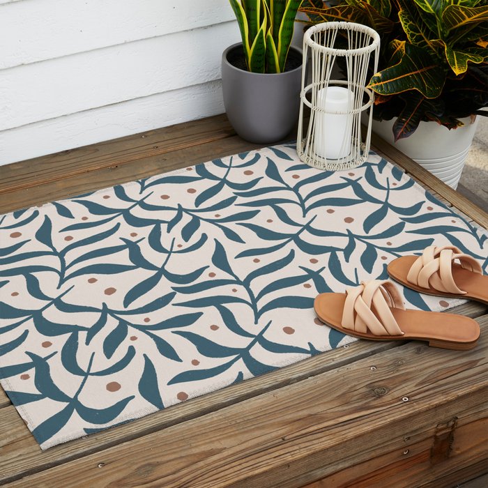 Branches and Berries - Teal and Mocha Outdoor Rug Gallery Image 2