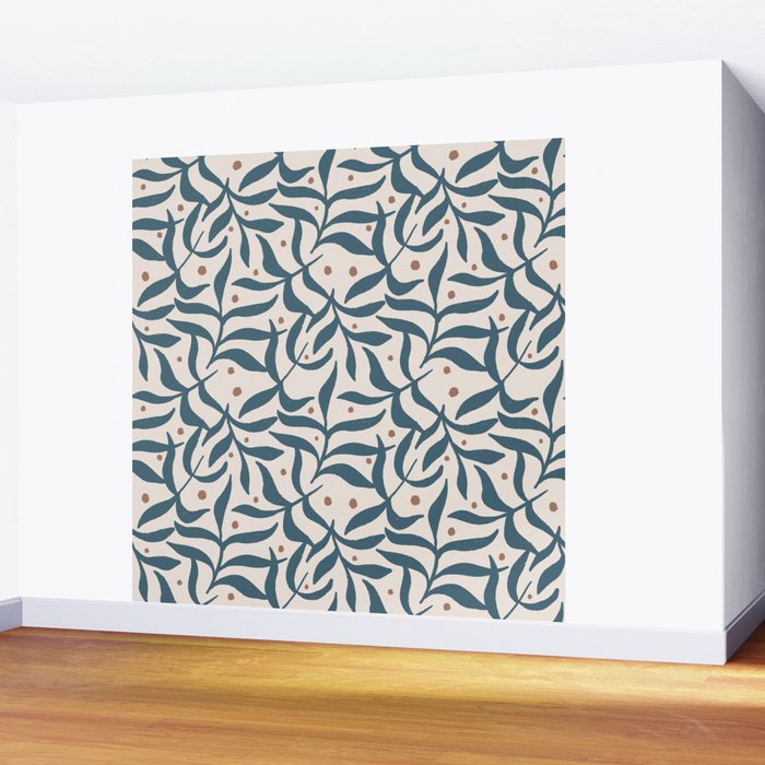 Branches and Berries - Teal and Mocha Wall Mural Gallery Image 2