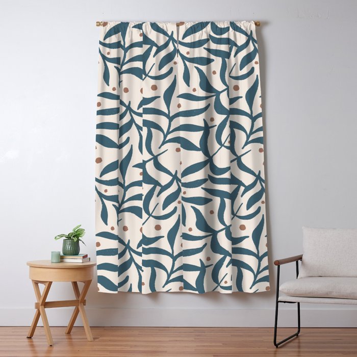 Branches and Berries - Teal and Mocha Window Curtain Gallery Image 1