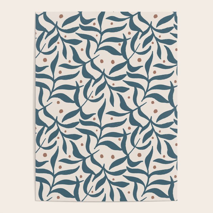 Branches and Berries - Teal and Mocha Poster Gallery Image 1