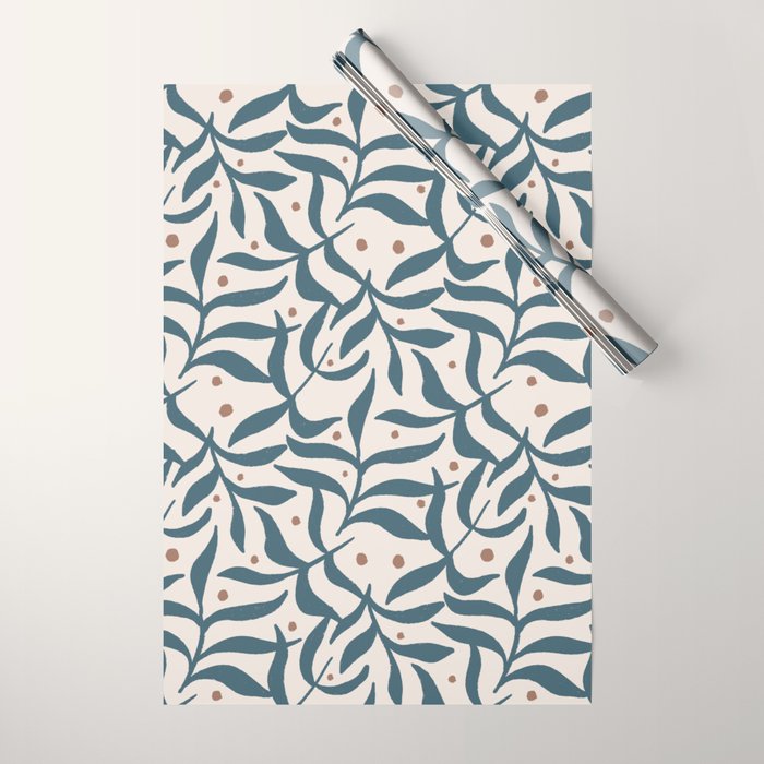Branches and Berries - Teal and Mocha Wrapping Paper Gallery Image 1