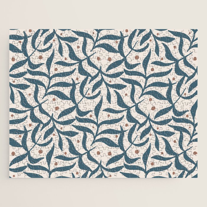 Branches and Berries - Teal and Mocha Jigsaw Puzzle Gallery Image 1