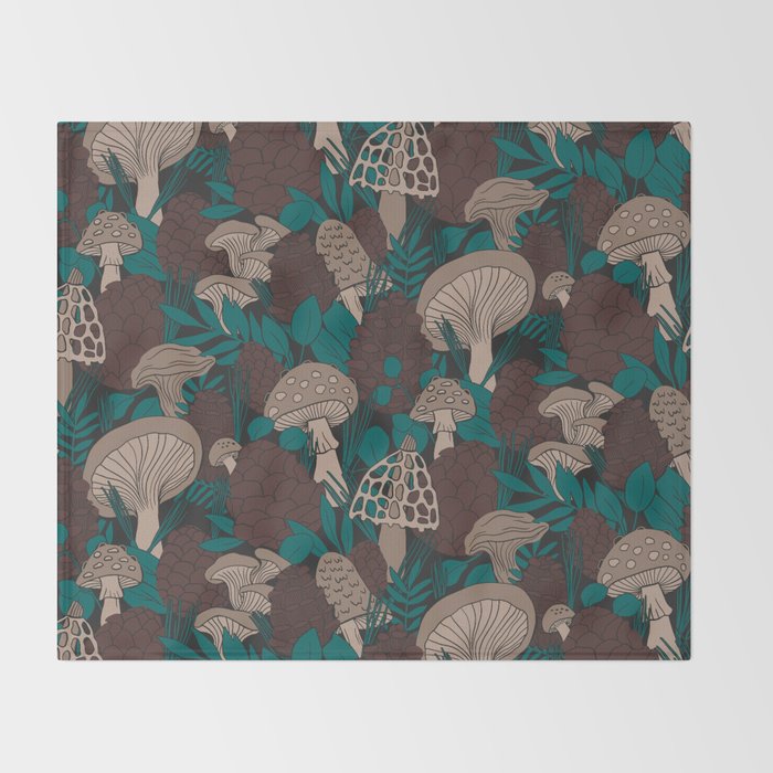 Moody Mushrooms and Pinecones Throw Blanket Gallery Image 2