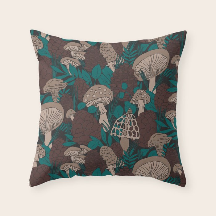Moody Mushrooms and Pinecones Throw Pillow Gallery Image 6