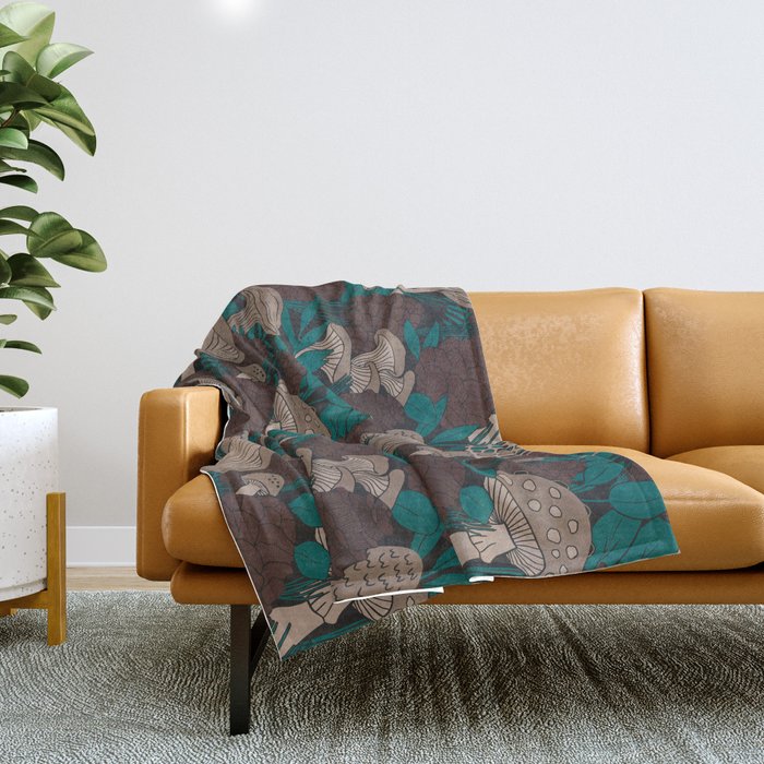 Moody Mushrooms and Pinecones Throw Blanket Gallery Image 1