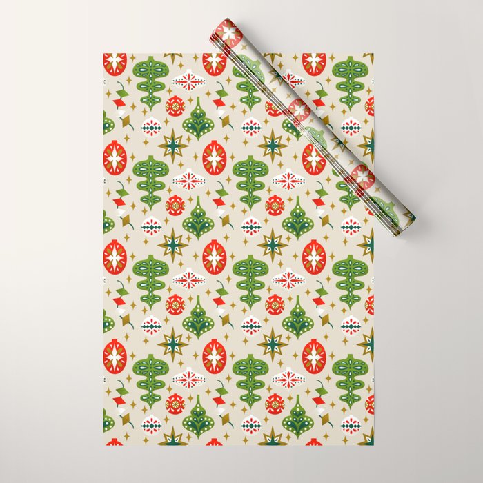 Vintage Christmas Ornaments Pattern Wrapping Paper Gallery Image 1