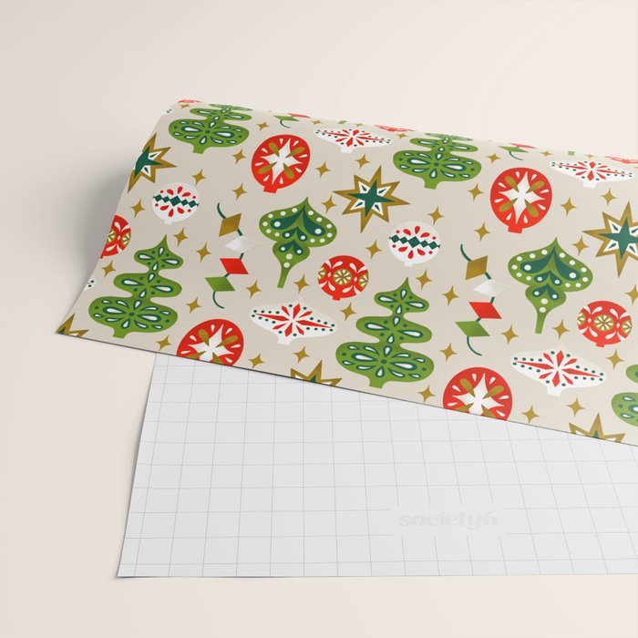 Vintage Christmas Ornaments Pattern Wrapping Paper Gallery Image 2