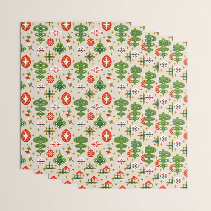 Vintage Christmas Ornaments Pattern Wrapping Paper Gallery Image 3