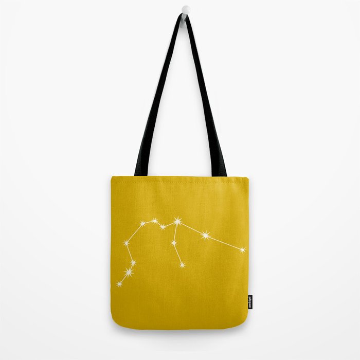 Aquarius Zodiac Star Constellation Line Art Golden Yellow Tote Bag Gallery Image 2