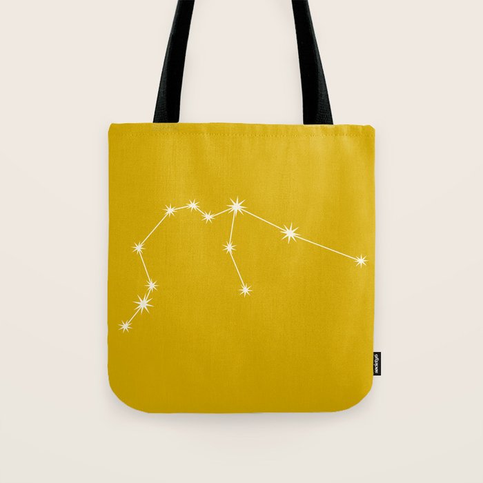Aquarius Zodiac Star Constellation Line Art Golden Yellow Tote Bag Gallery Image 1