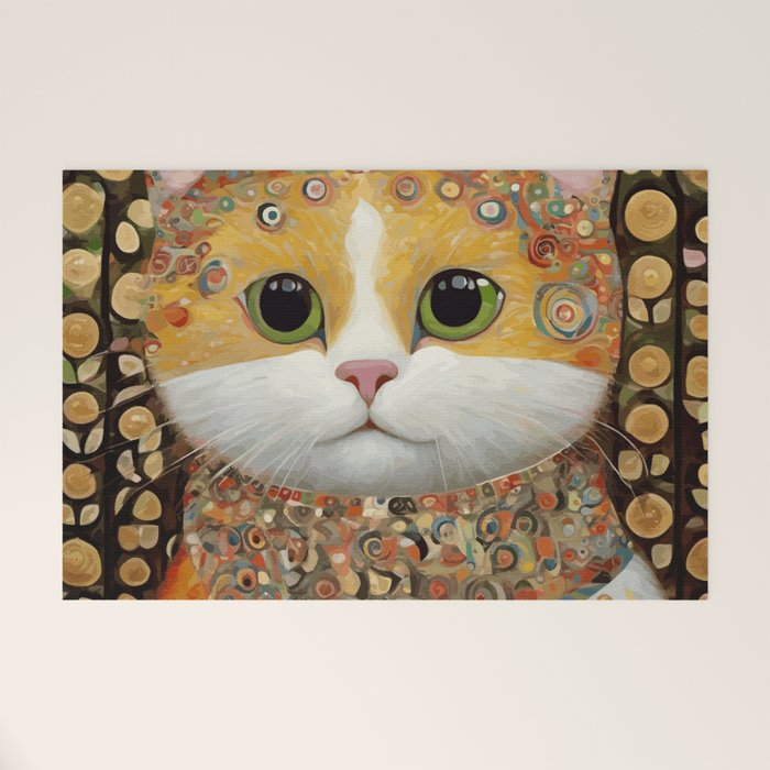 Gustav Klimt Style Cat with Green Eyes Welcome Mat Gallery Image 1