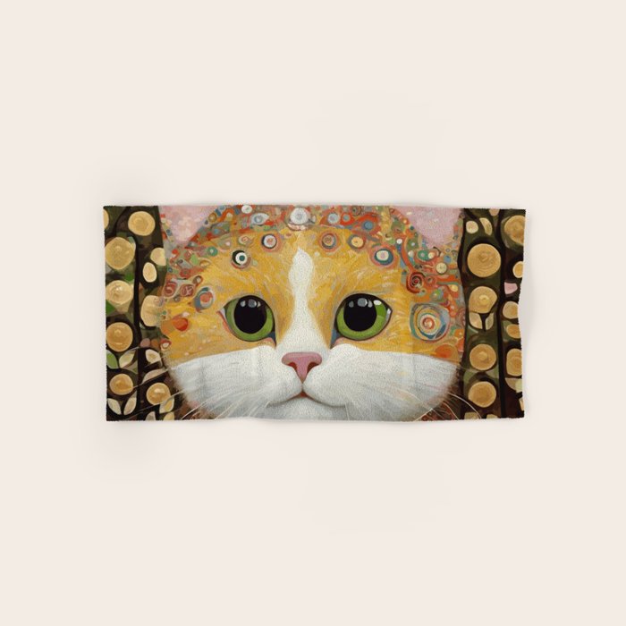 Gustav Klimt Style Cat with Green Eyes Bath Towel Gallery Image 1