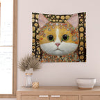 Gustav Klimt Style Cat with Green Eyes Wall Tapestry Gallery Image 2